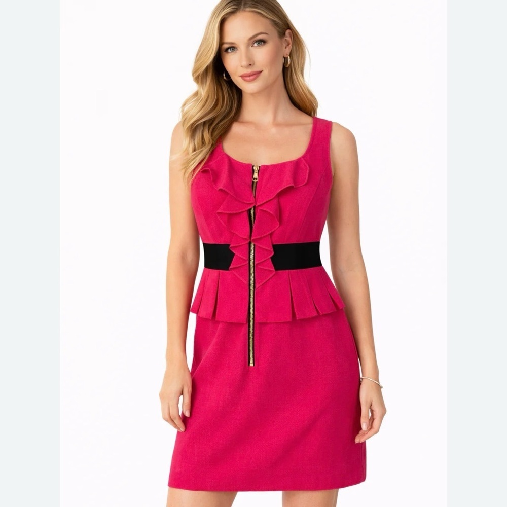 🛍️5/$40 Sale Phoebe Couture Raspberry Tweed Peplumed Zipper Front Dress Size 12